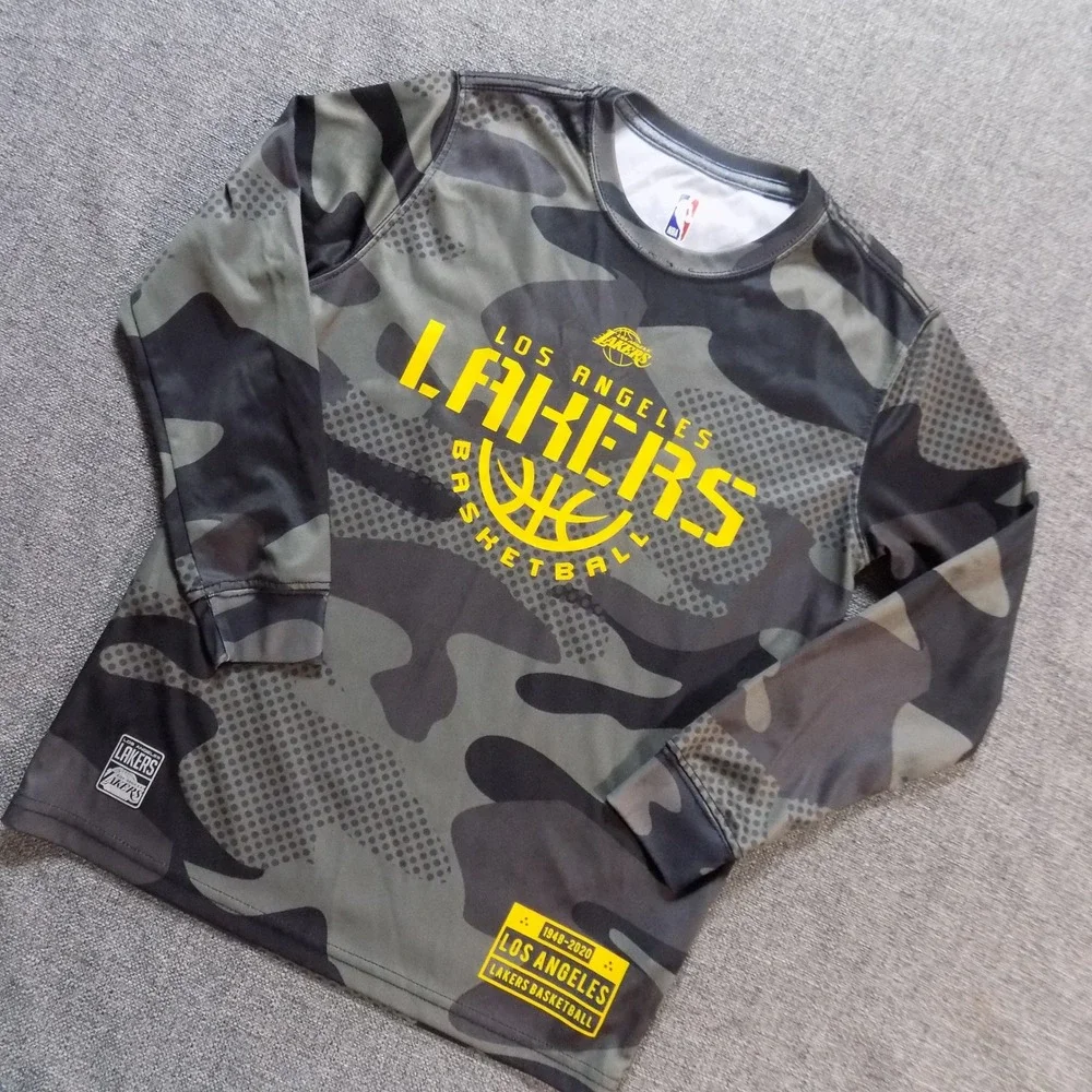 NBA Los Angeles Lakers Shirt Boys M 10-12 Camo Long Sleeve Excellent 1948-2020